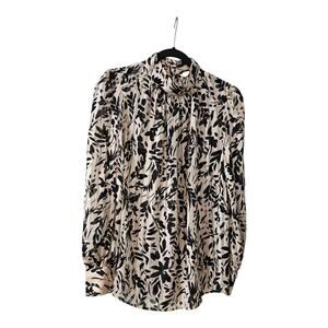 NWT H&M Womens L Blouse Floral Sheer Unlined Balloon Sleeves